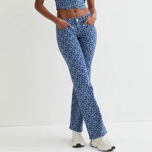 Divided by H&M Checkered Floral Bell Bottom Jeans
